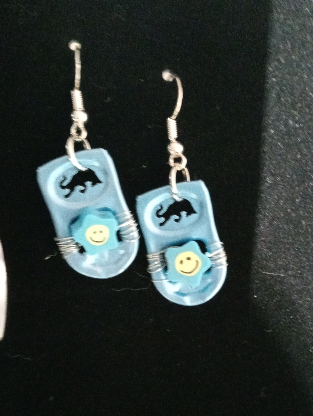 Blue Smiley Dangle Earrings